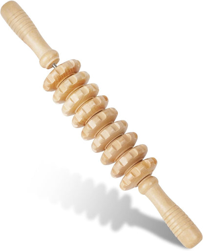 Liitrton Manual Wooden Massage Roller Stick for Muscle Relief, 11-Wheel
