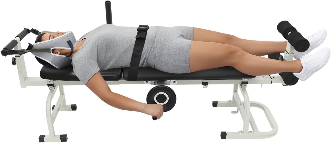 Decompression Table, Spinal Decompression Machine with Base & Safety Belt Decompression Back Stretcher Traction Table Adjustable Decompression & Stretch Table for Tension Relief