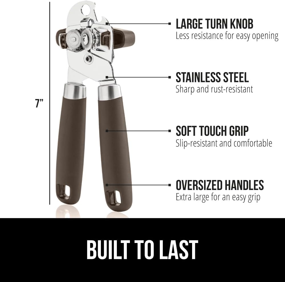 GORILLA GRIP Original Model Stainless Steel Smooth Edge Manual Can Opener and Bottle Openers, US Designed, Comfortable Handle, Oversized Handheld Turn Knob, Multifunctional Kitchen Tool, Gray