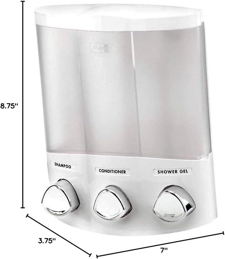 Better Living Products, White 76354 Euro Series TRIO 3-Chamber Soap and Shower Dispenser