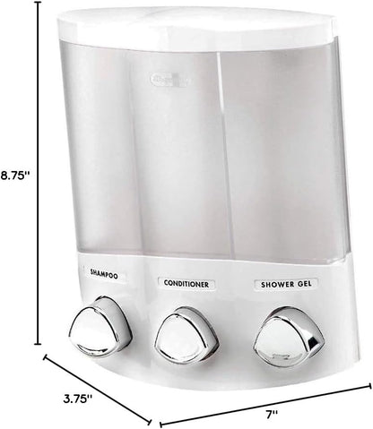 Better Living Products, White 76354 Euro Series TRIO 3-Chamber Soap and Shower Dispenser