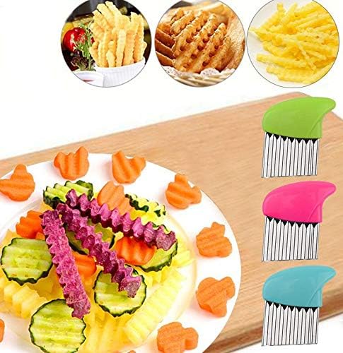 Crinkle Cut Knife set, 1 Fork Slicing Helper 3 Stainless Steel Crinkle Cutter, Fruit And Vegetable Wavy Chopper Knife, Potato Cutter Onion Cutter Fren