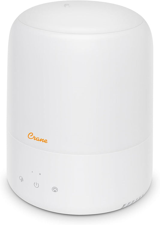 Crane Top Fill Mini Humidifier for Bedroom and Nursery 3-In-1 Essential Oil Diffuser Sleep Light 0.5 Gallon Baby Humidifier
