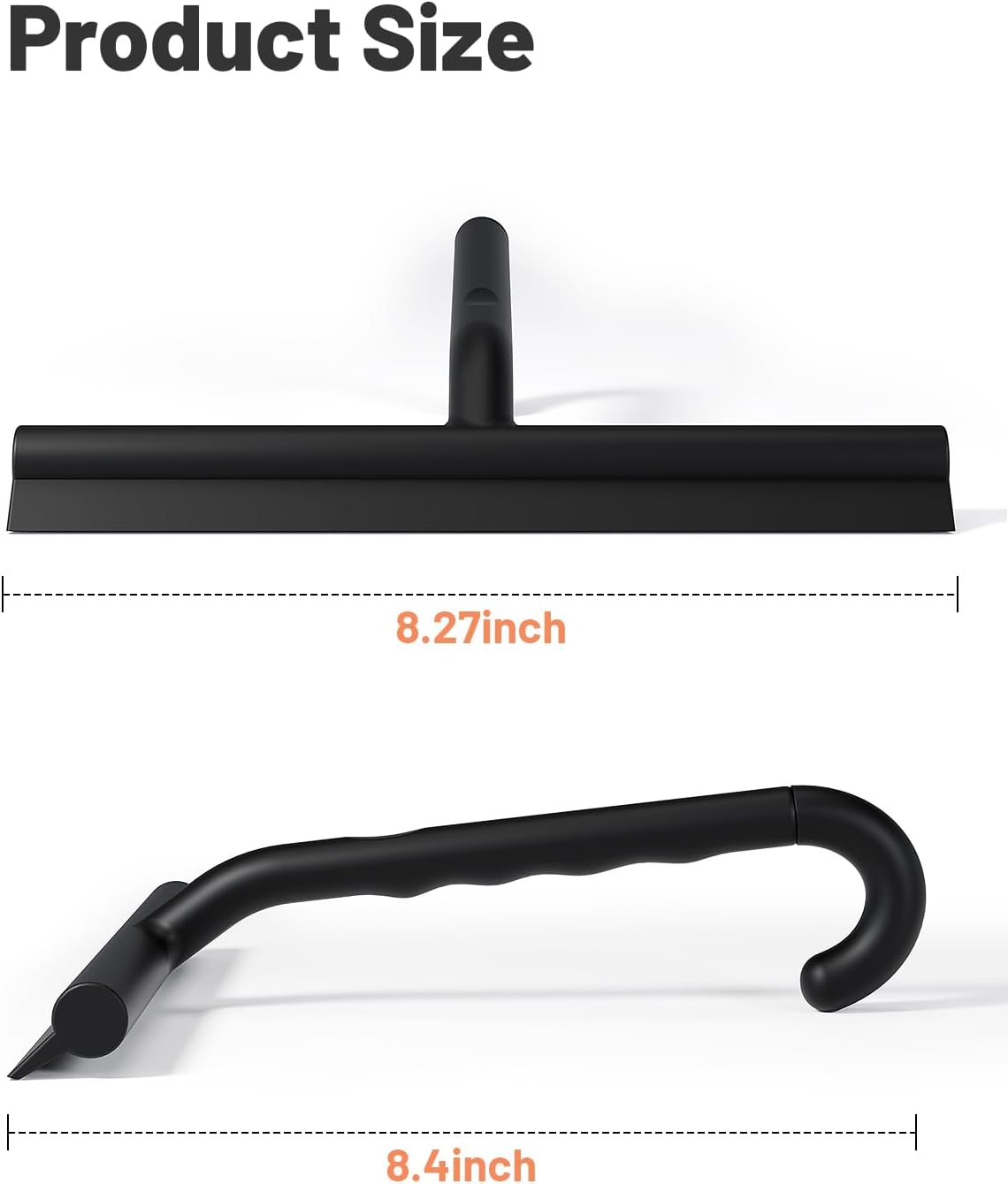 2-in-1 Silicone Shower Squeegee with Hook,Dual-Sided Design with Scraper & Scrub Surface,Rust-Proof Stainless Core,Streak-Free Bathroom Squeegee for Glass Doors,Mirrors,Windows,Car Windshields (Black)