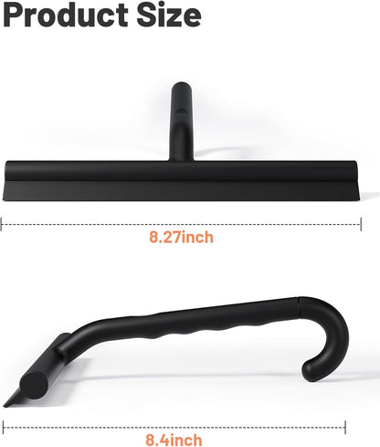 2-in-1 Silicone Shower Squeegee with Hook,Dual-Sided Design with Scraper & Scrub Surface,Rust-Proof Stainless Core,Streak-Free Bathroom Squeegee for Glass Doors,Mirrors,Windows,Car Windshields (Black)