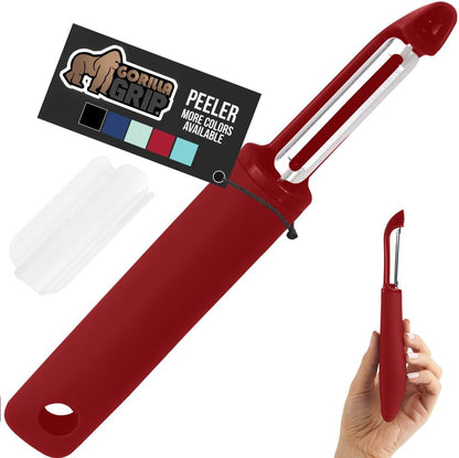 GORILLA GRIP® Patented BPA-Free Vegetable Peeler, Extra Sharp Swivel Stainless Steel Blades with Guard, Comfortable Soft Handle, Easily Peel Carrots or Fruit, Potato Eye Remover, Dishwasher Safe, Blue