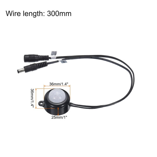 MECCANIXITY DC 6V-24V 5A PIR Motion Activated Sensor Switch with DC Coupler Cable for Kitchen Cabinet LED Strip Light, with Light Sensor Black