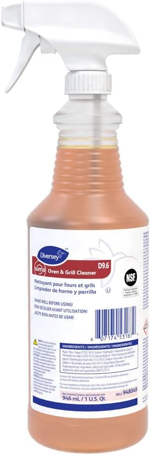 Diversey 948049 SUMA Oven and Grill Cleaner, Heavy Duty Removes Baked on Grease and Carbon Buildup, Capped Ready-to-Use Gel, 32-Ounce (Pack of 12 with 2 Spray Nozzles)