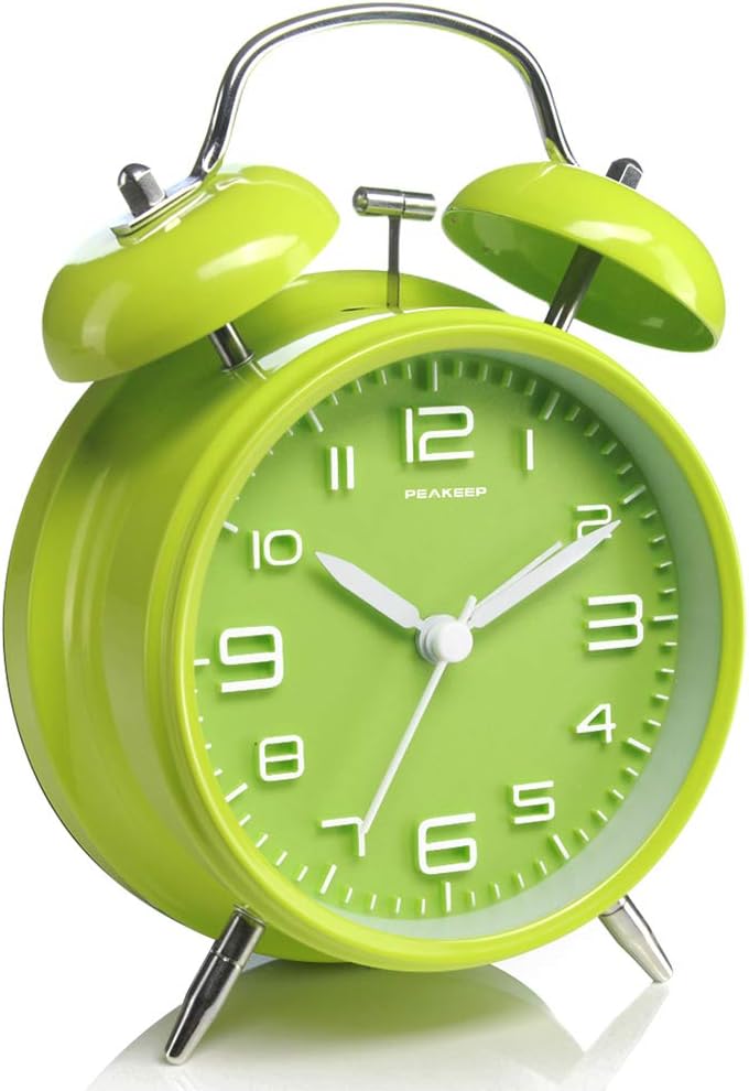 Peakeep Loud Alarm Clock for Heavy Sleepers Adults, Metal 4.5 Inches | Twin Bell Battery Operated Analog Alarm Clocks for Bedrooms Kids' Room Decoration (Jewel Blue)