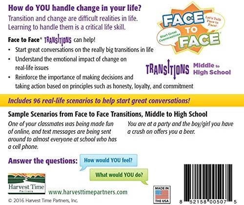 Face to Face Transitions - Middle School to High School Conversation Game, Conversation Starters for Students, Parents, and Teachers, 96 Scenario Cards, Ages 13+