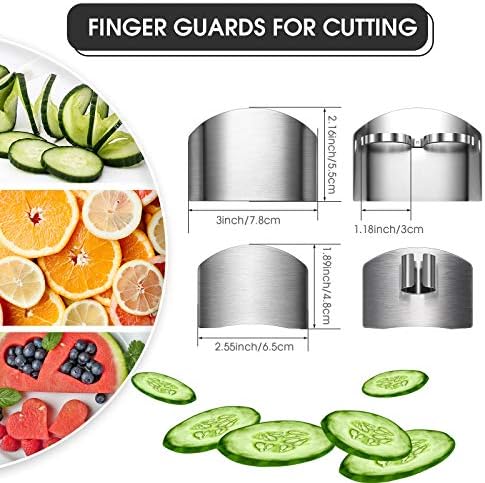Patelai 6 Pieces Finger Guards for Cutting Stainless Steel Finger Protectors Adjustable Safe Slice Hand Guard Protect for Food Chopping Slicing Cutting, 2 Styles
