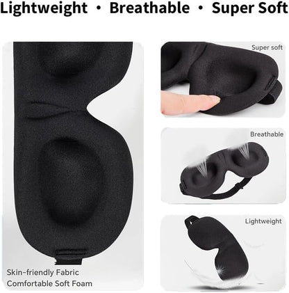 Sleep Mask for Back and Side Sleepers 1 Pack, 3D Light Blocking Eye Mask for Sleeping, Zero Pressure Eye Cover for Women and Men, Lightweight Breathable Night Blindfold Black