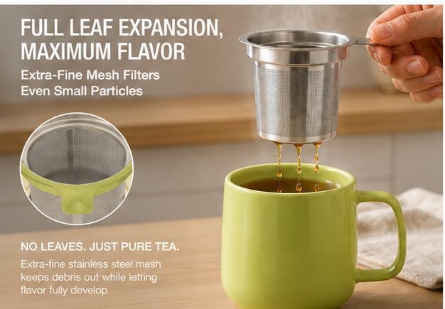 Tealyra - Sumo Porcelain Loose Tea Steeping Mug - 15oz/450 ml Ceramic Tea Cup with Infuser and Lid/Coaster - Extra Fine Stainless Steel Infusion Strainer - For Home or Office - Yellow