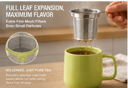 Tealyra - Sumo Porcelain Loose Tea Steeping Mug - 15oz/450 ml Ceramic Tea Cup with Infuser and Lid/Coaster - Extra Fine Stainless Steel Infusion Strainer - For Home or Office - Yellow