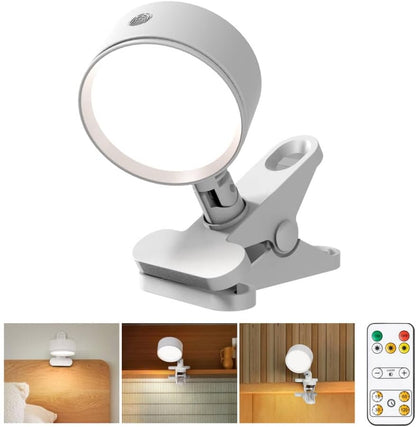 Clip on Light with 5000mAh Rechargeable Battery Operated, Eye Care Reading Light for Bed with 360° Rotation Touch & Remote, USB Clamp Light with 3 Color Modes & Dimmable for Headboard Bedside (black)