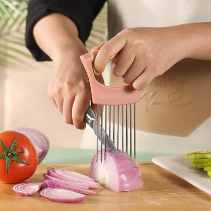 Onion Holder for Slicing, Lemon Slicer Cutter, Food Vegetable Chopper Assistant Tool for Meat, Potato and Tomato (Red, 1PCS)
