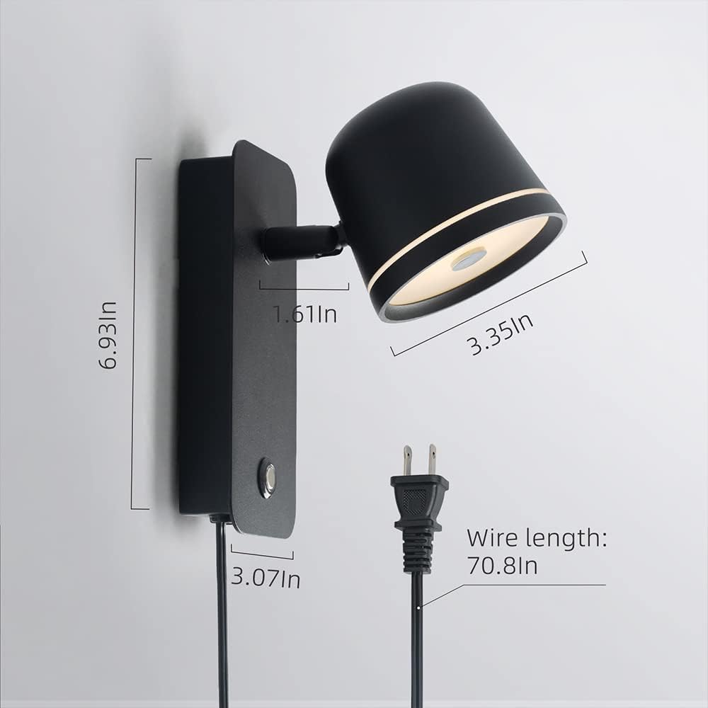 Aisilan LED Plug in Wall Sconce with Touch Dimmable Control Adjustable Wall Mounted Lamp Angle Anti-Glare Matte White Aluminum Bedside Reading Wall Lights for Bedroom Living Room