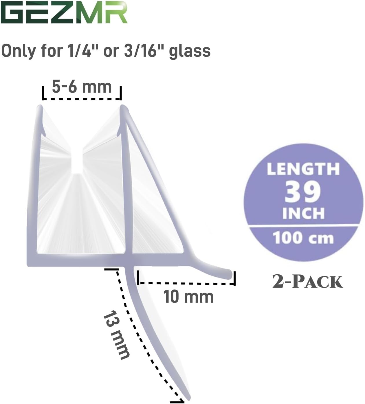 2-Pack Frameless Shower Door Bottom Seal (1/4'' X 39'') Clear Glass Shower Door Sweep Strip can Covers up to 23mm Gap - Stop Leaks