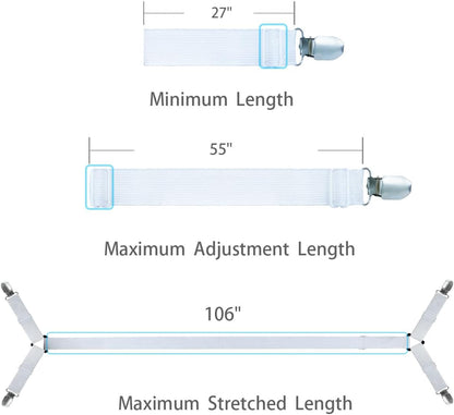 Bed Sheet Straps/Fitted Sheet Holders for Corners - Keep Your Bed Sheets Firm & Tight with Premium Bed Scrunchies, Sheet Clips White-2Pack