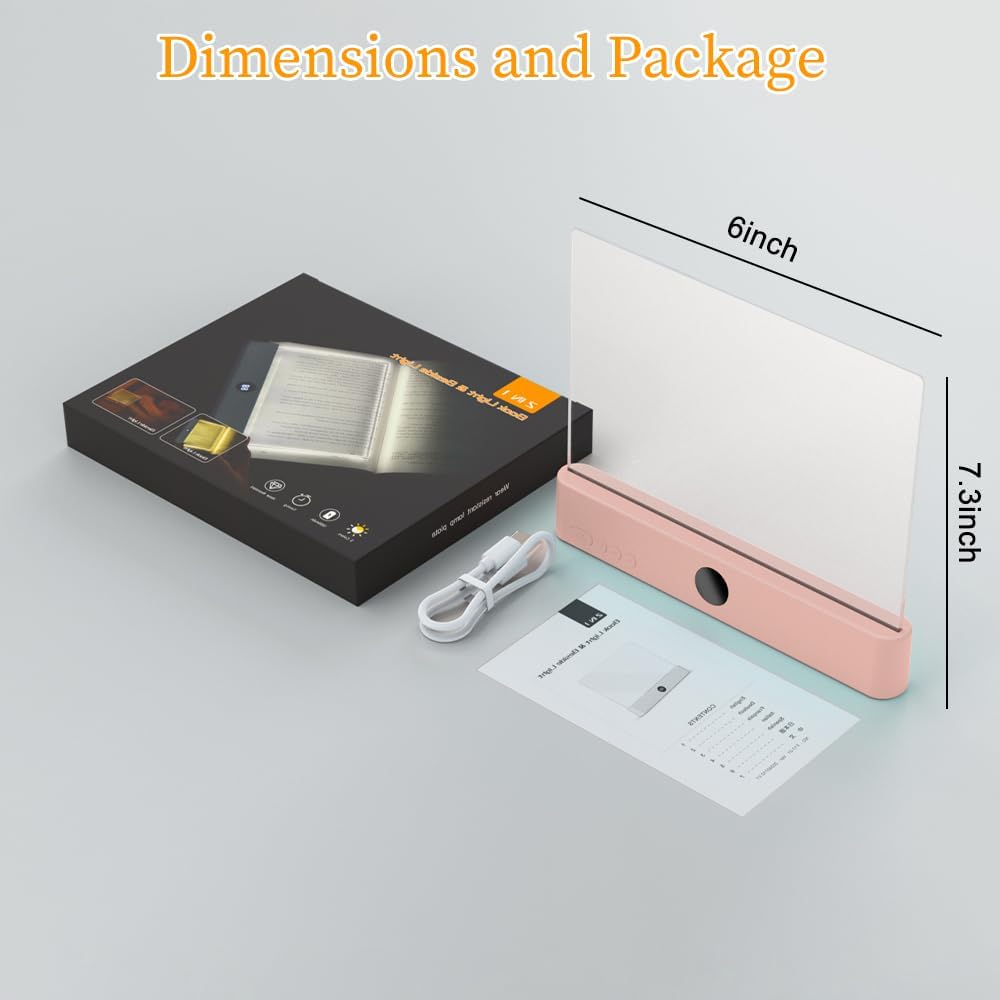 Book Light for Reading in Bed at Night Flat Reading Lights, Pink