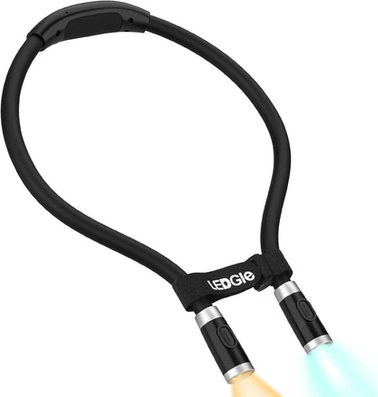 LEDGLE LED Neck Reading Light, Book Light for Reading in Bed, 3 Color Temperatures 6 Adjustable Brightness 1600K 3500K 6000K Flexible Neck Lights for Knitting Reading Crocheting Repairing (Black)