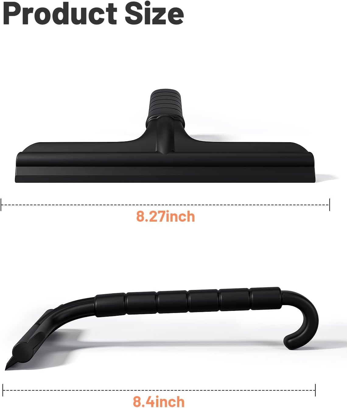 2-in-1 Silicone Shower Squeegee with Hook,Dual-Sided Design with Scraper & Scrub Surface,Rust-Proof Stainless Core,Streak-Free Bathroom Squeegee for Glass Doors,Mirrors,Windows,Car Windshields (Black)