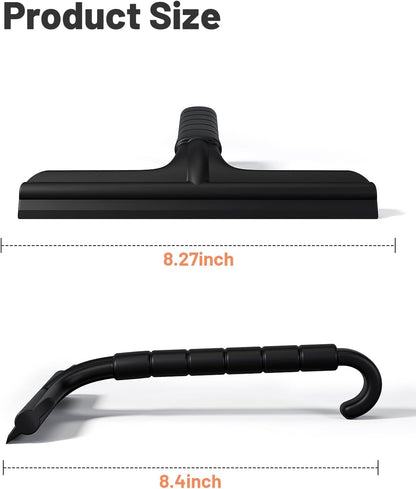 2-in-1 Silicone Shower Squeegee with Hook,Dual-Sided Design with Scraper & Scrub Surface,Rust-Proof Stainless Core,Streak-Free Bathroom Squeegee for Glass Doors,Mirrors,Windows,Car Windshields (Black)