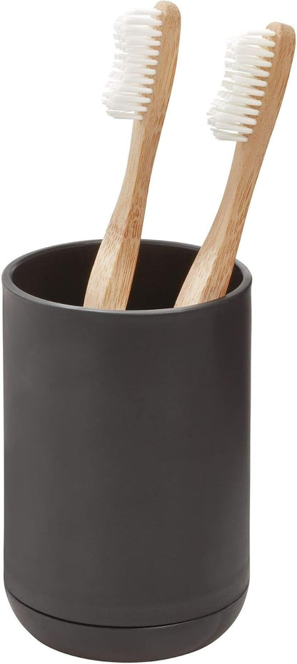 iDesign Cade Collection Toothbrush Holder, 3" x 3" x 4.5", White/Gray | For Normal Toothbrushes, For Spin Brushes, For Toothpaste