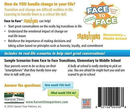 Face to Face Transitions - Elementary to Middle School Conversation Game, Conversation Starters for Students, Parents, and Teachers, 96 Scenario Cards, Ages 10+