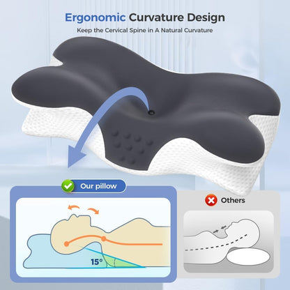 Cervical Neck Pillow for Neck Pain Relief,Mellow Sleep Pillow,Memory Foam Neck Pillow for Sleeping,Orthopedic Neck Support Pillow for Back Stomach Sleepers,Ergonomic Pillow with Pillow Covers