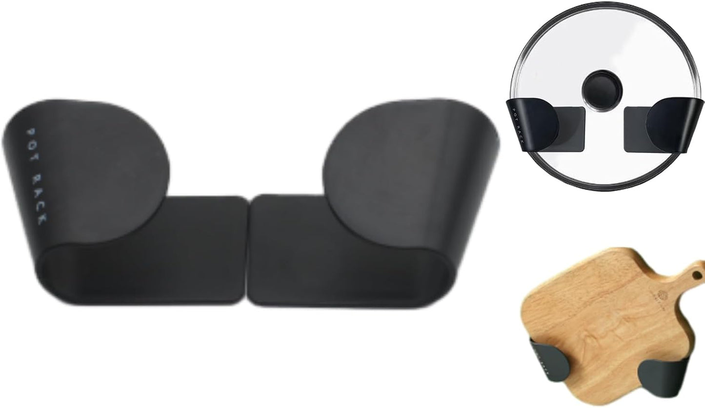 4 Pairs Pot and Pan Lid Holder Self Adhesive Wall Mount Storage Organizer Pot Lid Organizer for Cabinet (Black)