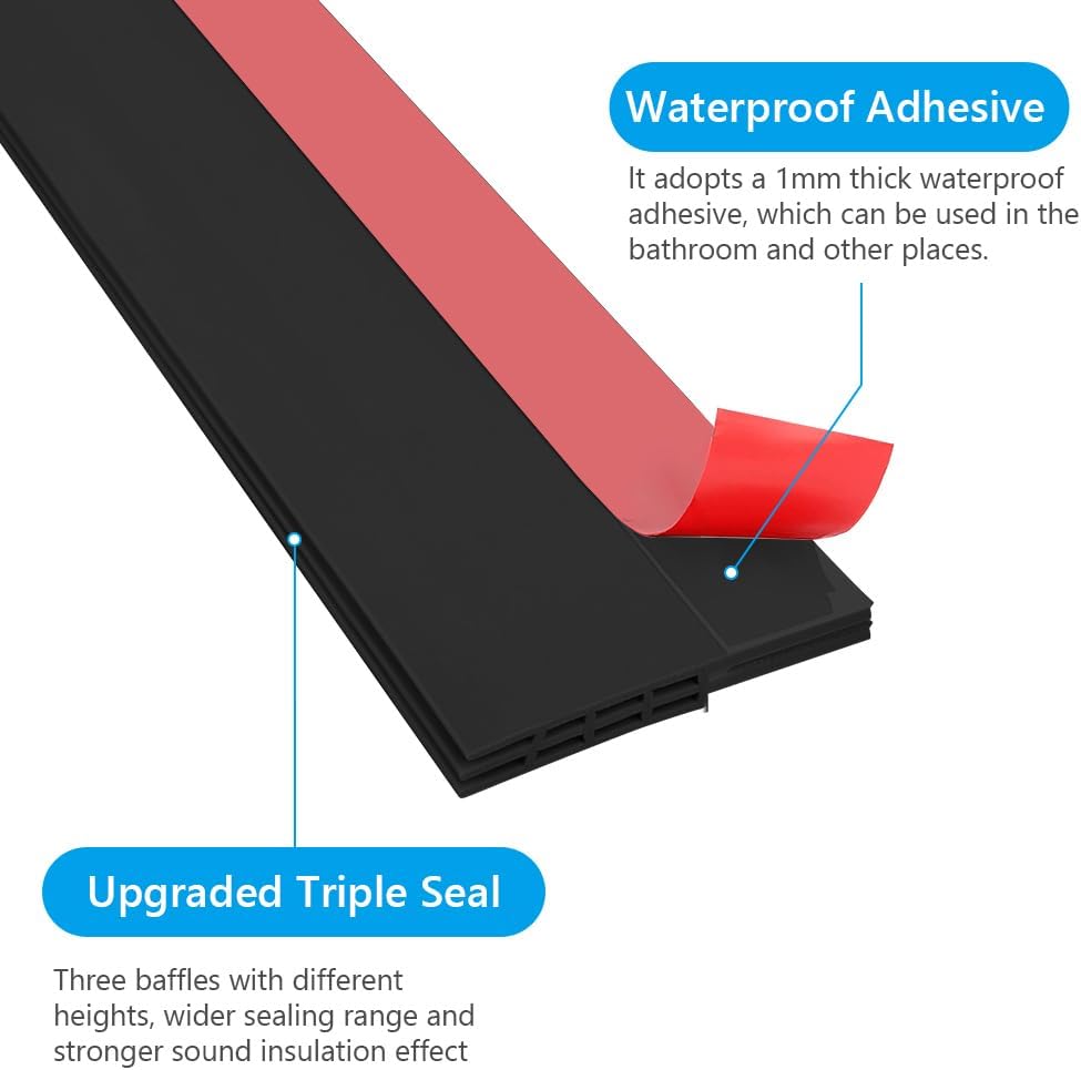 Ainiv Door Draft Stopper Under Door Seal, 2" W x 39" Cutable Soundproof Door Seal, Adhesive Under Door Sweep Weather Stripping Soundproof Kit, Under Door Draft Stopper Seals Anti-Collision-Black
