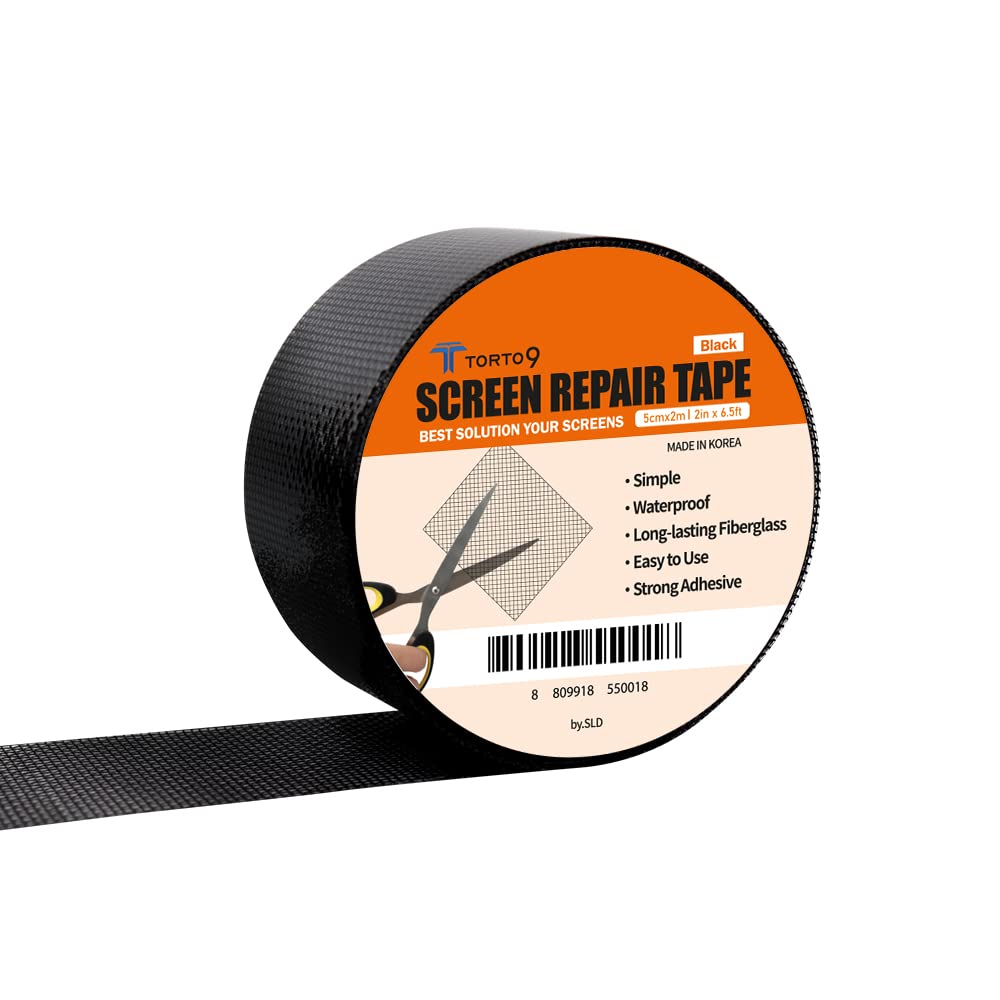 TORTO9 Window Screen Repair Kit, 3-Layer Strong Adhesive & Waterproof Tape Fiberglass Covering mesh (Gray, 2 Inch x 6.5 FT)
