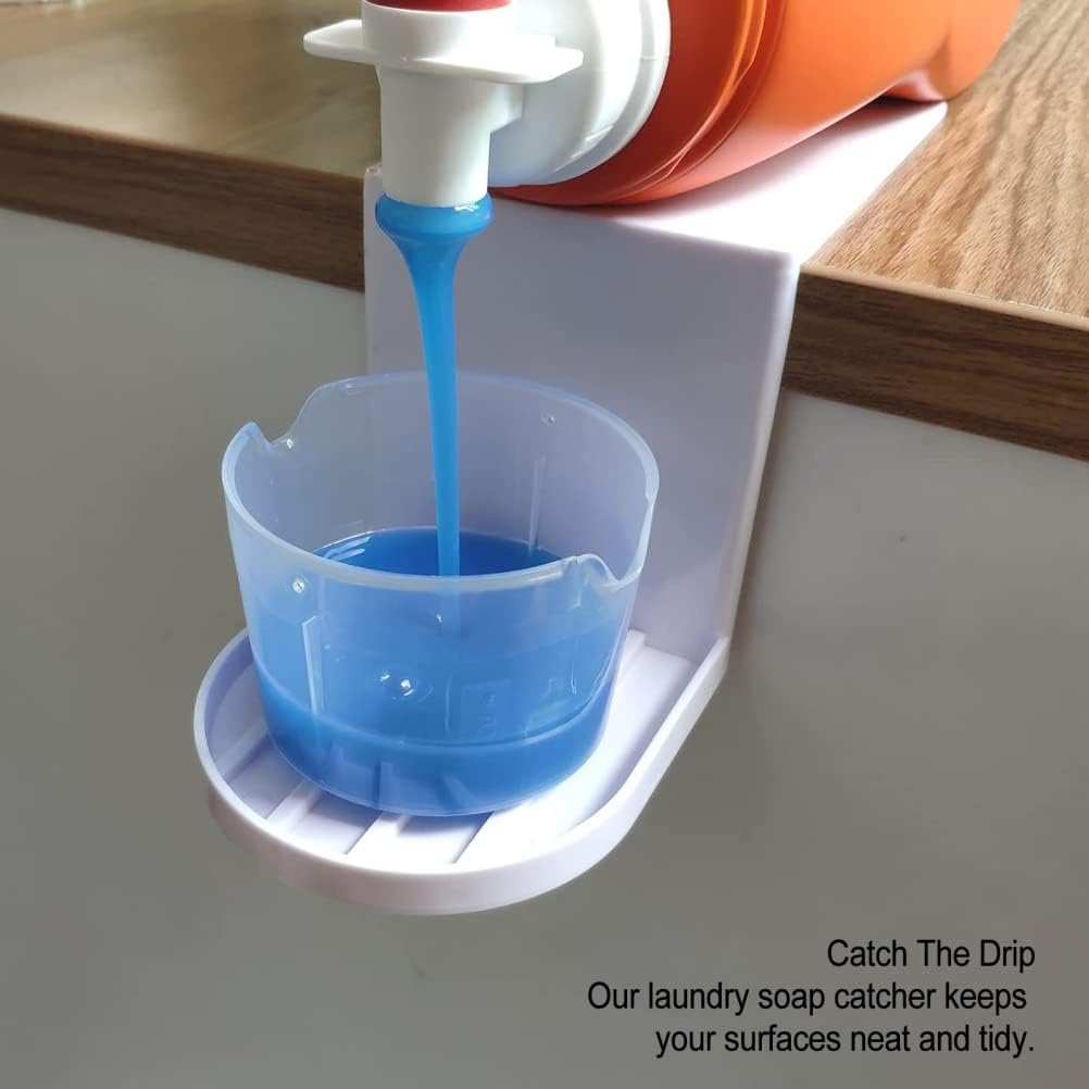 Laundry Detergent Cup Holder, 2 Pack No-Spill Drip Catcher Tray for Liquid Soap and Fabric Softener Dispenser (White)