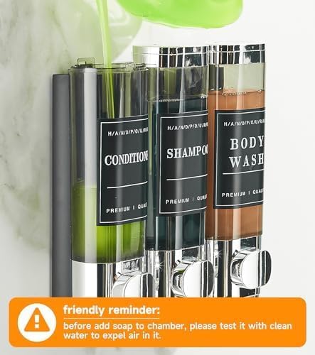 Shampoo and Conditioner Dispenser, Shower Soap Dispenser Wall Mounted, Shampoo Dispenser for Shower Wall No Drill, Bathroom Body Wash Dispenser 3 * 350ml Silver 3 Chamber