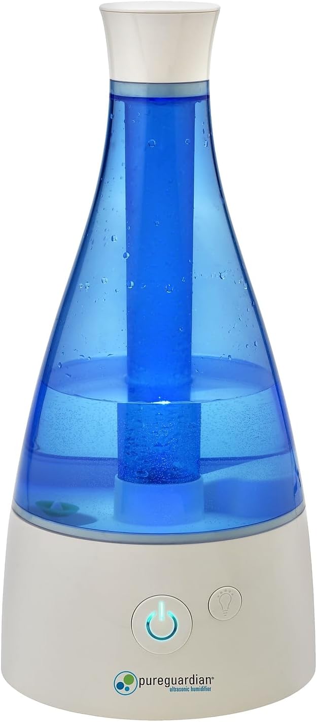 PureGuardian Ultrasonic Cool Mist Humidifier, 30 Hrs. Run Time, 0.5 Gal. Tank Capacity, 350 Sq. Ft. Coverage, Small Rooms, Quiet, Filter Free, Silver Clean Treated Tank, H940AR