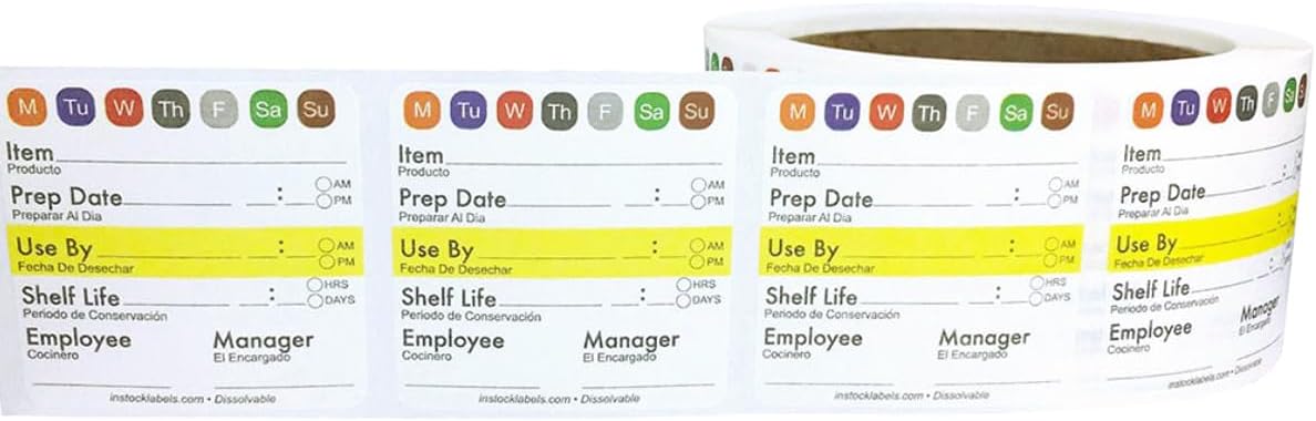 Universal Food Rotation Dissolvable Labels for Food Storage Use by Shelf Life Preparation 2 x 2 Inch, 500 Adhesive Stickers for Organization, Food Rotation, Meal Prep Stickers Dissolve in Water