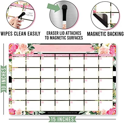 Hadley Designs Magnetic Calendar for Refrigerator - Kraft White Magnetic Dry Erase Calendar, Dry Erase Calendars for Wall, Magnet Fridge Calendars, Notepad for Fridge with Magnet