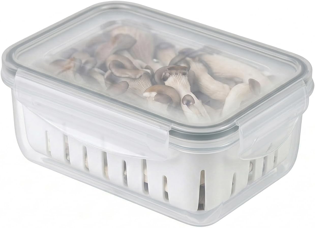 11.4 Cup Produce Saver Container for Fridge with Colander 2.7L | Airtight Fruit & Vegetable Storage Bin, Removable Strainer Basket, BPA-Free, Stackable, White Colander