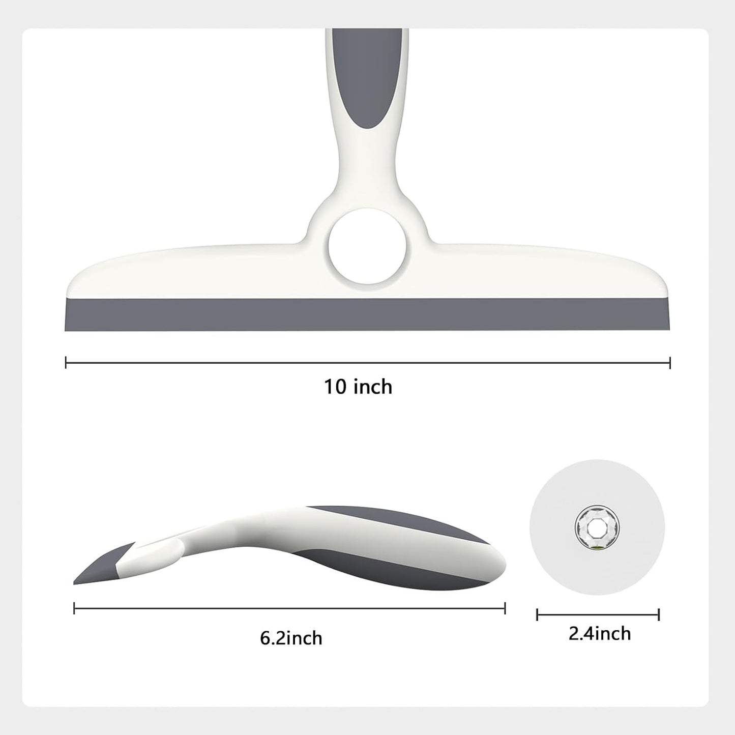 Shower Squeegee for Glass Doors & Walls - 10" Squeegee with Adhesive Hook - Pack of 2/Gray