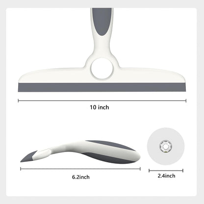 Shower Squeegee for Glass Doors & Walls - 10" Squeegee with Adhesive Hook - Pack of 2/Gray