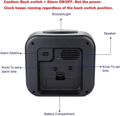 Tinload 5.5" Large Analog Alarm Clock Silent Non Ticking, Gentle Wake, Beep Sounds, Increasing Volume, Battery Operated Snooze and Manual Light, Easy Set, Black (Best for Elder)