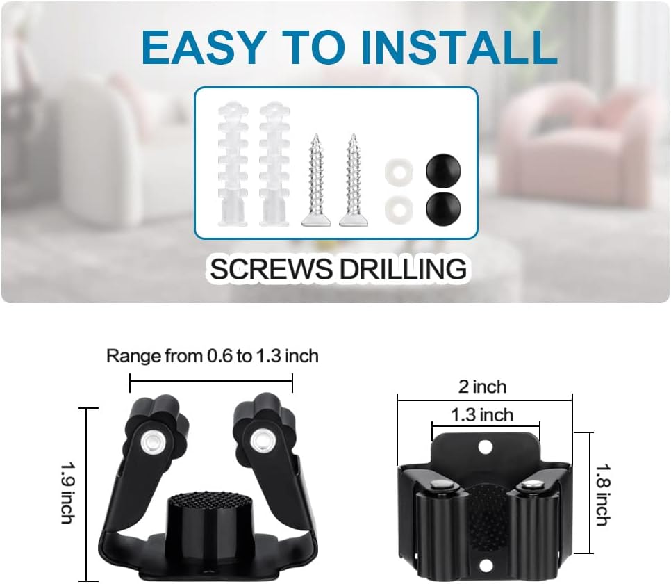 JAMEND CLXP 6PCS Broom and Mop Holder, Heavy Duty Garden Tool Organizer Rack Rake and Shovel Handle, Stainless Steel Mop Hanger. Screws for Wall Mounted. Matte Black