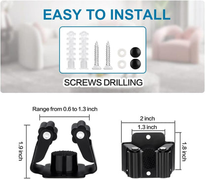 JAMEND CLXP 6PCS Broom and Mop Holder, Heavy Duty Garden Tool Organizer Rack Rake and Shovel Handle, Stainless Steel Mop Hanger. Screws for Wall Mounted. Matte Black