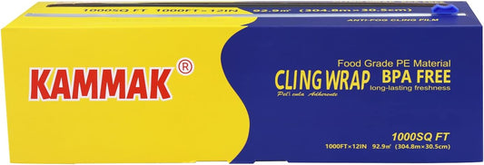 KAMMAK Plastic Wrap Food Cling Wrap with Slide Cutter 15 inch Restaurant Cling Film 2000 Ft Bulk Roll Refillable Food Service Cling Wrap Dispenser Quick Cut Anti-Fog Cling Film for Kitchen