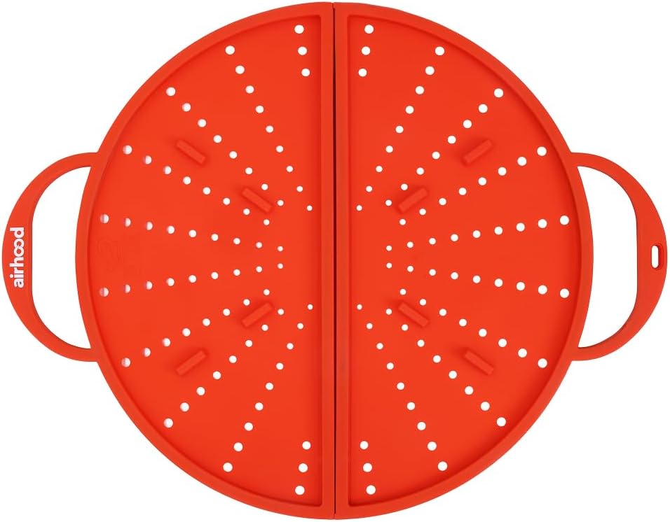 Silicone Splatter Screen, 2-in-1 Trivet & Splatter Screen, Black | Foldable BPA-free silicone guard blocks grease splatter, vents steam, opens for stirring, doubles as heat-resistant trivet