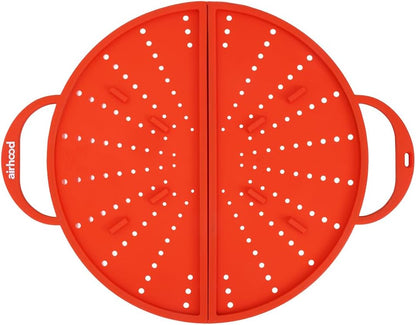 Silicone Splatter Screen, 2-in-1 Trivet & Splatter Screen, Black | Foldable BPA-free silicone guard blocks grease splatter, vents steam, opens for stirring, doubles as heat-resistant trivet