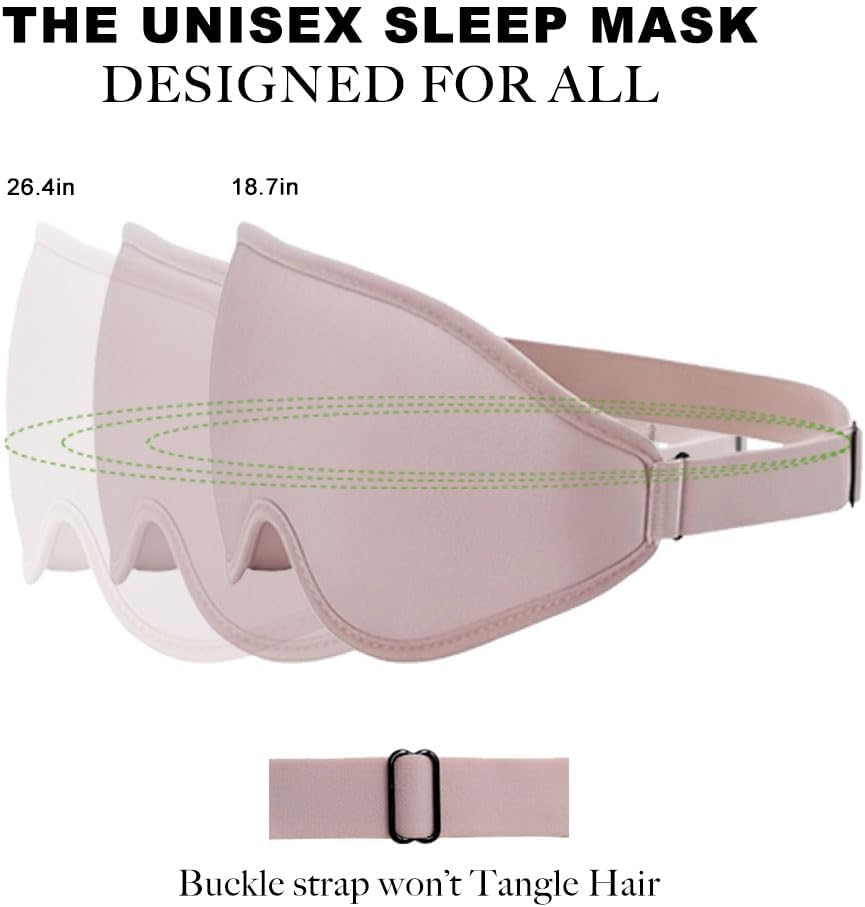 3D Sleep Mask for Side Sleepers, Blackout & Zero Pressure - Breathable Memory Foam, Adjustable Strap - for Travel, Yoga & Meditation Black
