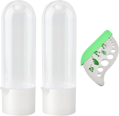 3Pcs Refrigerator Herb Keeper with Herb Peeler, Transparent Window & Removable Filler Cap, Extends Freshness Up to 2-3 Weeks for Cilantro, Basil, Parsley, Mint & Greens