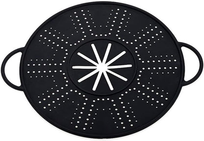 Silicone Spill Stopper Lid with Steam Vent and Double Handles, Heat Resistant Pot Cover for Cooking and Steaming, Dishwasher Safe Kitchen Gadget, 13.4 x 10.8 Inch, Black(white)
